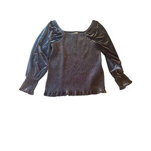 Black Smocked Velvet Puff Sleeve Top 1X 16W-18W)Goth Evening Elegant Whimsygoth